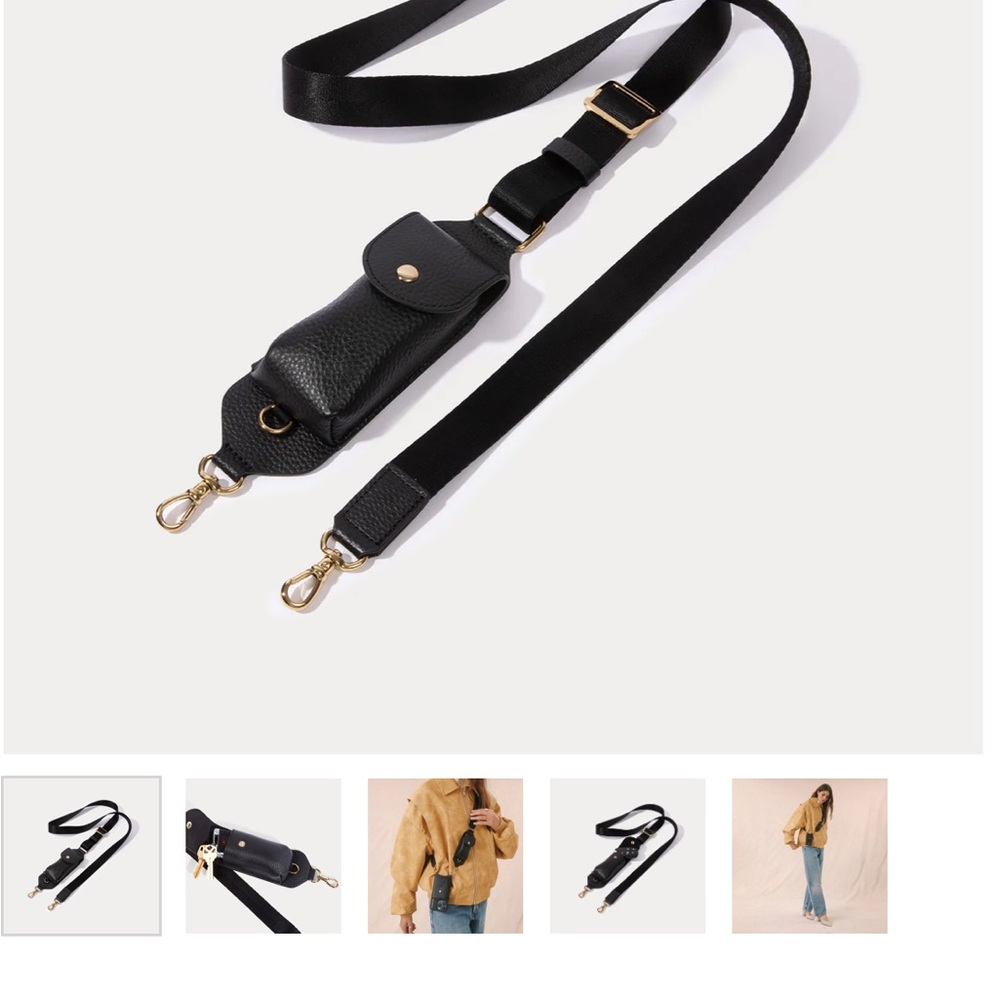 Bandolier Black Ella phone strap with Gold Accents and key pocket